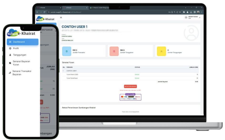 Dashboard Sistem Pengurusan Khairat Kematian e-Khairat untuk Masjid