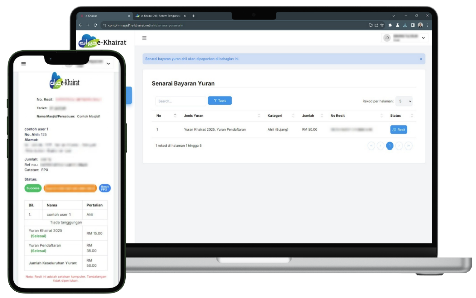 Dashboard Sistem Pengurusan Khairat Kematian e-Khairat untuk Masjid